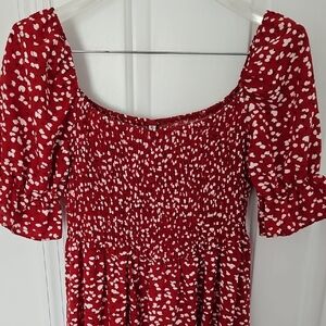 ZUIMOAES Woman's Smocked Square Neck Puff Sleeve Maxi Dress Size XL Red & White